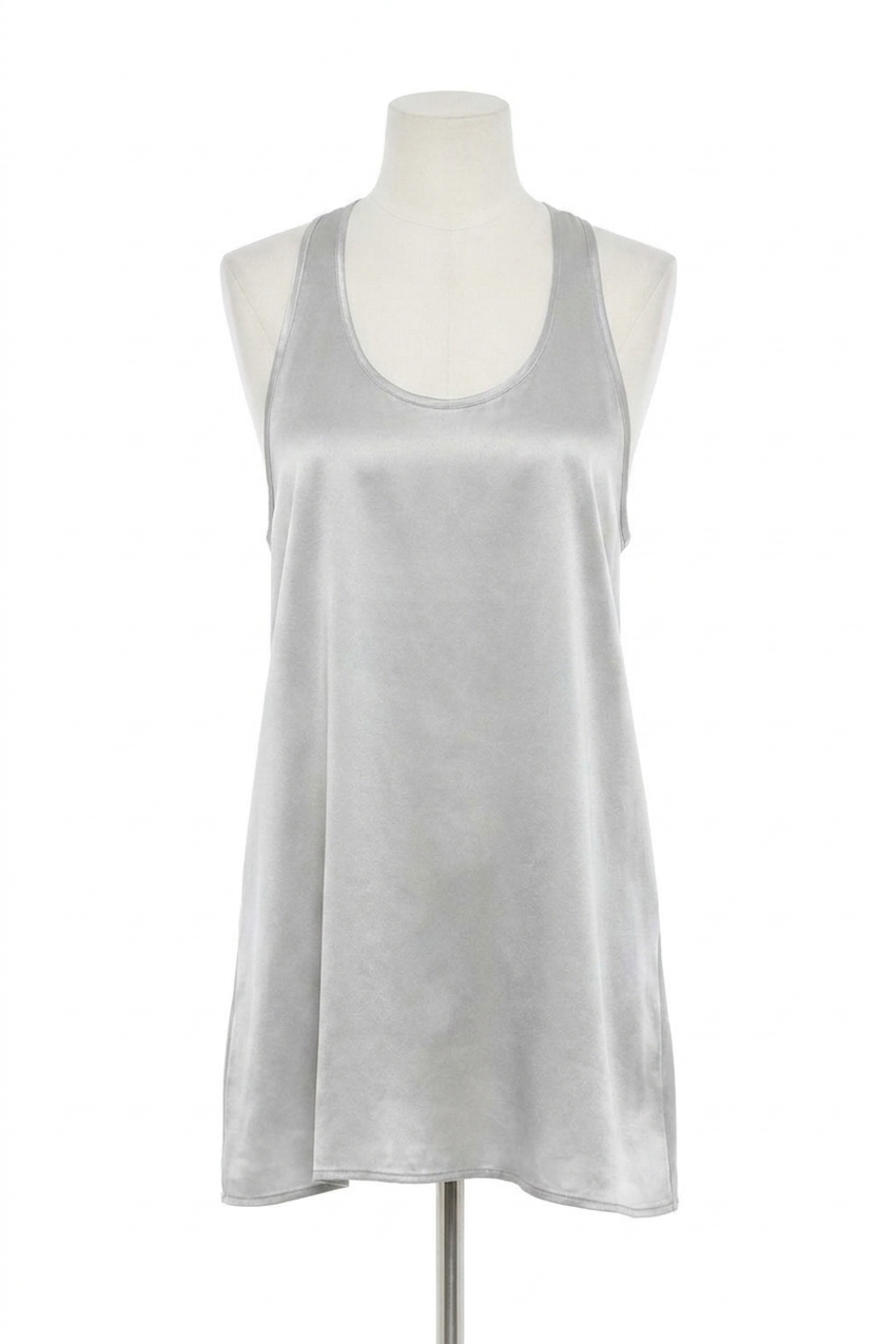 NEW PJ HARLOW laura satin racerback tank in dark silver